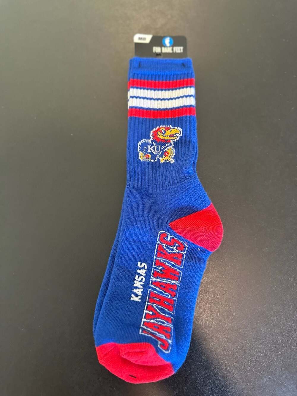 For Bare Feet Kansas Jayhawks 4 Stripe Deuce Crew Socks Medium
